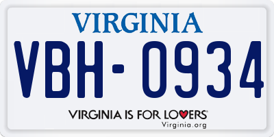 VA license plate VBH0934
