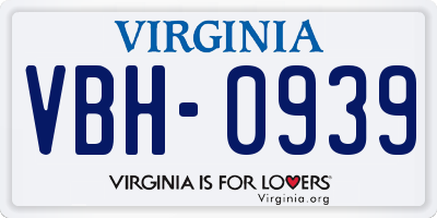 VA license plate VBH0939