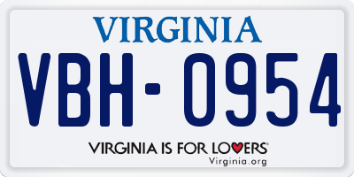 VA license plate VBH0954