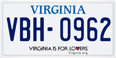 VA license plate VBH0962