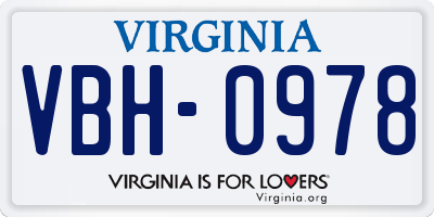 VA license plate VBH0978
