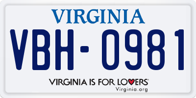VA license plate VBH0981