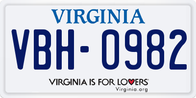 VA license plate VBH0982
