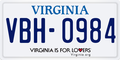 VA license plate VBH0984
