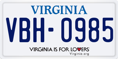 VA license plate VBH0985
