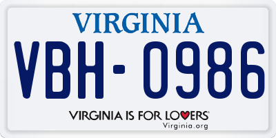 VA license plate VBH0986