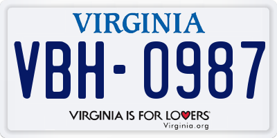 VA license plate VBH0987