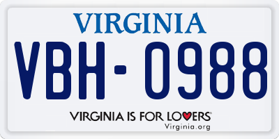 VA license plate VBH0988