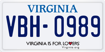 VA license plate VBH0989