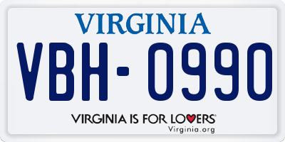 VA license plate VBH0990