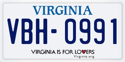 VA license plate VBH0991