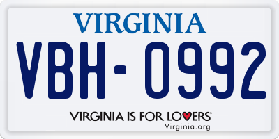 VA license plate VBH0992