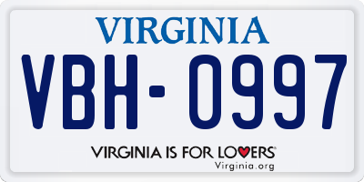 VA license plate VBH0997