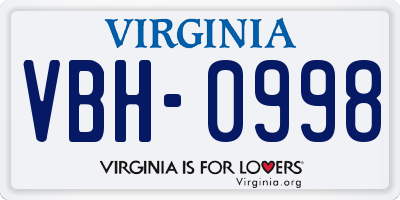 VA license plate VBH0998