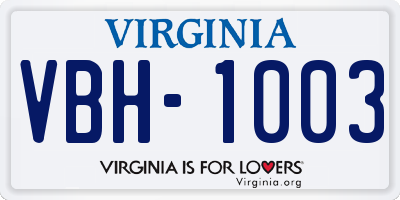 VA license plate VBH1003