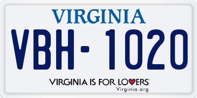 VA license plate VBH1020