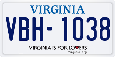 VA license plate VBH1038