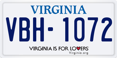 VA license plate VBH1072