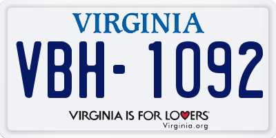 VA license plate VBH1092