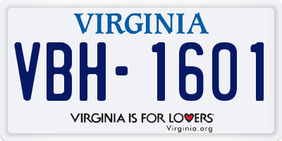 VA license plate VBH1601