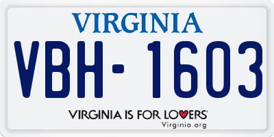 VA license plate VBH1603