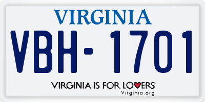 VA license plate VBH1701