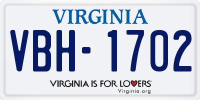 VA license plate VBH1702