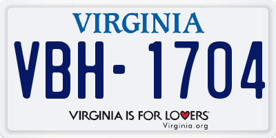 VA license plate VBH1704