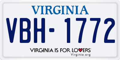 VA license plate VBH1772