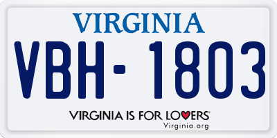 VA license plate VBH1803