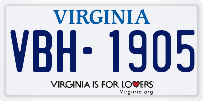 VA license plate VBH1905