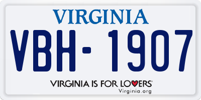VA license plate VBH1907