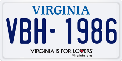 VA license plate VBH1986