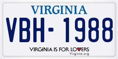 VA license plate VBH1988