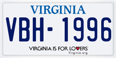 VA license plate VBH1996