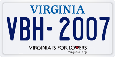VA license plate VBH2007