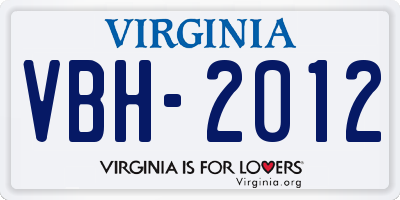 VA license plate VBH2012