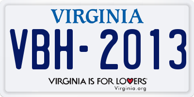 VA license plate VBH2013
