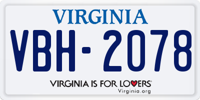 VA license plate VBH2078