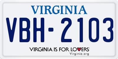 VA license plate VBH2103