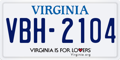 VA license plate VBH2104