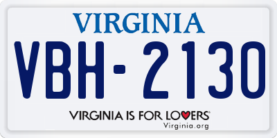 VA license plate VBH2130
