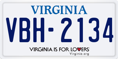 VA license plate VBH2134
