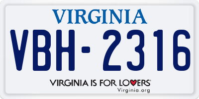 VA license plate VBH2316