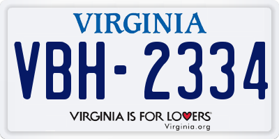 VA license plate VBH2334
