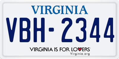 VA license plate VBH2344