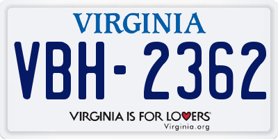 VA license plate VBH2362