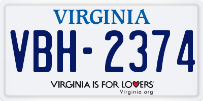 VA license plate VBH2374