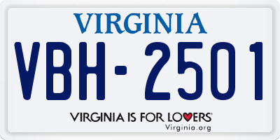 VA license plate VBH2501
