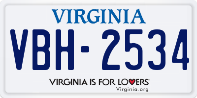 VA license plate VBH2534